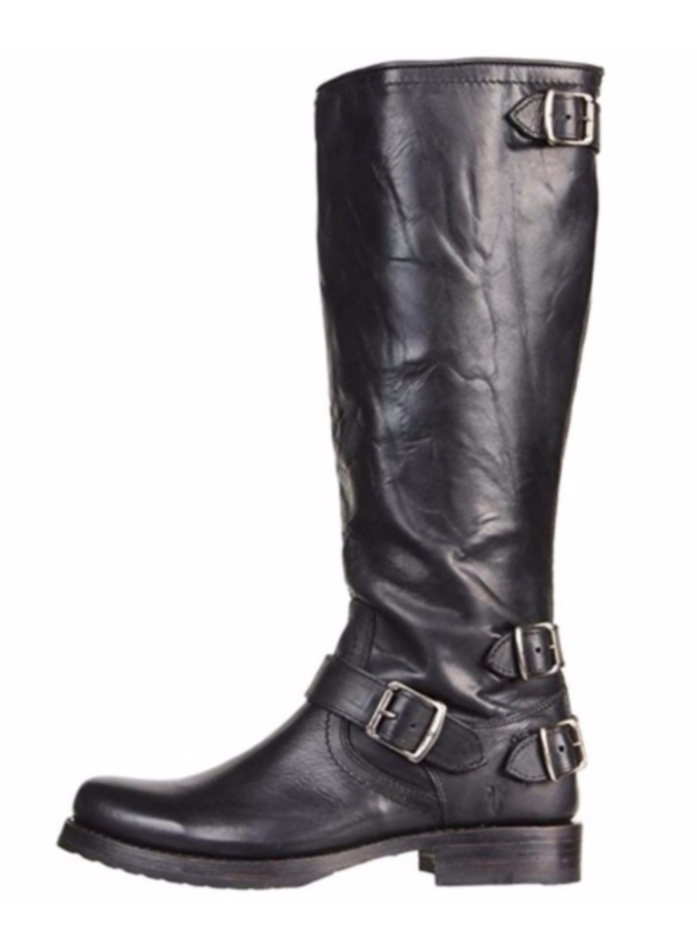 $399 Frye Veronica Black Real Leather Zip Up Engineer Knee/Calf Tall Winter Boot